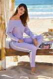 OTS Rhinestone Trim Lounge Set Lavender