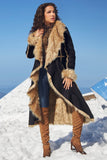 Faux-Fur Cascading Coat Black/Brown