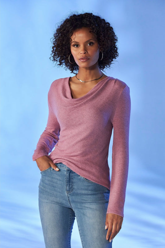 Hacci Cowl Neck Top Pink