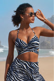 Swim Sense Ocean Zebra Printed Underwire Wrap Bikini Top Deep Ocean/Black