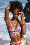 SWIM SENSE SUNSET WAVES PRINTED UNDERWIRE WRAP BIKINI TOP Multi