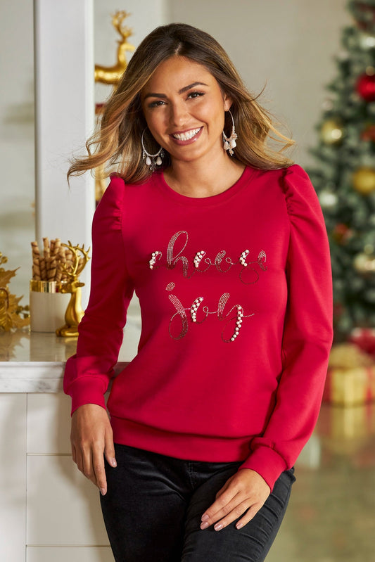 Choose Joy Faux Pearl Sweatshirt Red