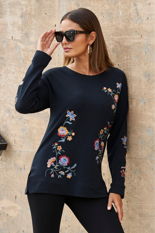 Embroidered Tunic Sweatshirt Black Multi