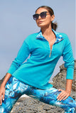 French Terry Half Zip Print Collar Sweatshirt Blue Grotto