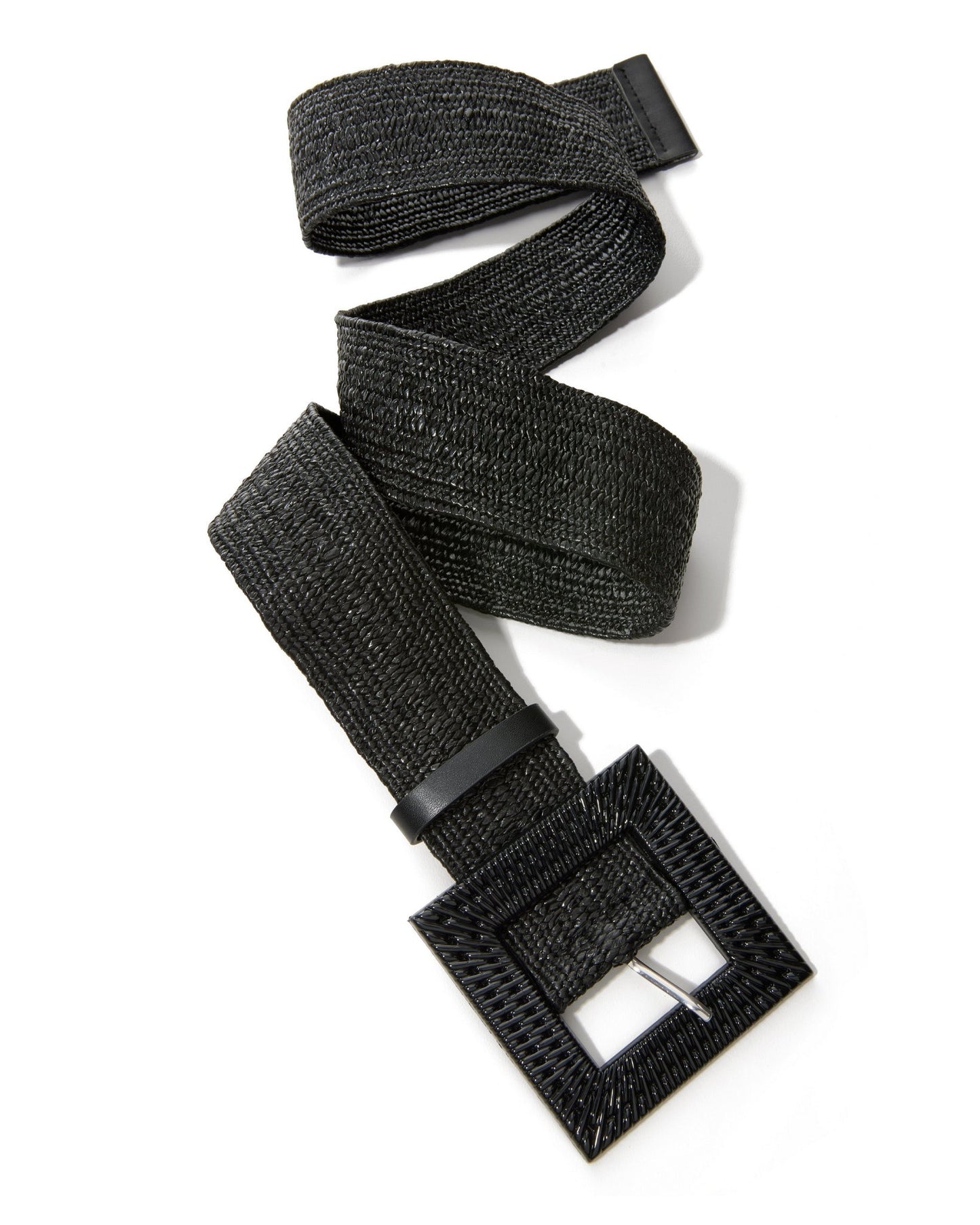 Raffia Woven Stretch Belt Black