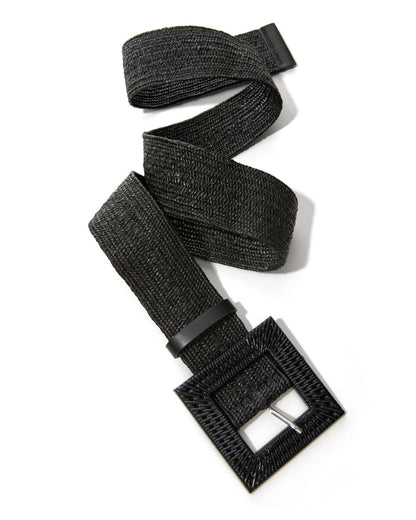 Raffia Woven Stretch Belt Black