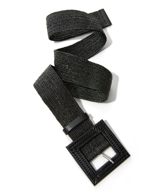 Raffia Woven Stretch Belt Black