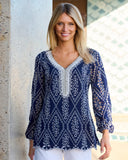 Eyelet Embellished Tunic Top Navy