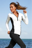B-Active Half Zip Ruched Long Sleeve Top White/Black