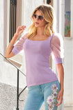 Organza Sleeve Square Neck Sweater Orchid Bloom