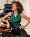 Marilyn Cowl-Neck Charmeuse Blouse Deep Emerald