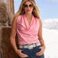 Marilyn Cowl-Neck Charmeuse Blouse Rose Shadow