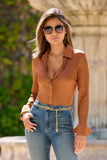 Sophia Button-Up Charmeuse Blouse Cognac
