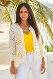 Novelty Floral Beaded Lace Jacket Yellow/White