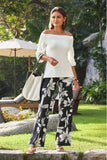 Beyond Travel High Rise Hibiscus Floral Palazzo Pant Jet Black Ivory Coast