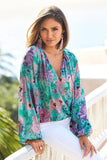 Peony Garden Print Embroidered Peasant Blouse Multi