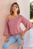 Slouchy Flare Sleeve Blouson Top Pink