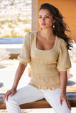 Crochet Detail Puff Sleeve Sweater Ecru