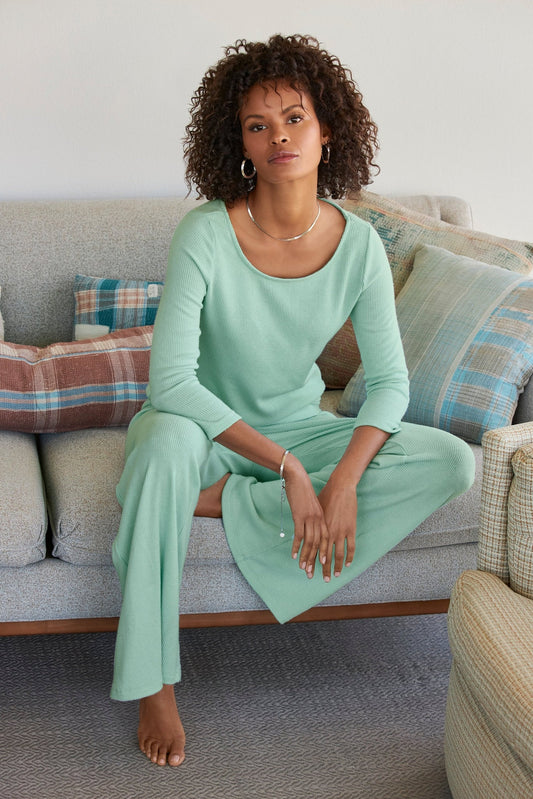 Ribbed Scoopneck Blouson Lounge Set Blue Light