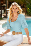 Eyelet Puff Sleeve Tee Cool Blue