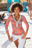 Beach Shells Embellished Knit Top Coral