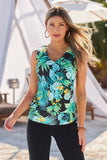 BEYOND TRAVEL TROPICAL PRINTED SLEEVELESS BLOUSON TOP Green Multi
