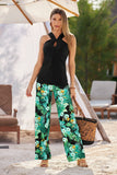 BEYOND TRAVEL TROPICAL PRINTED HIGH RISE PALAZZO PANT Green Multi