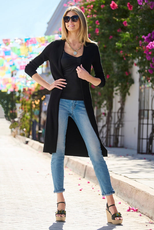 Rib Long Cardigan Sweater Black
