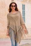 Faux Suede Fringe Poncho Sesame