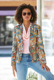 Folk Favorite Print Modern Double Breasted Blazer Blue Multi