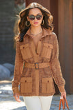 Lace Belted Utility Jacket Almond