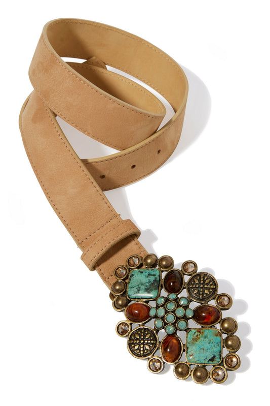 Marble And Gem Detail Leather Belt Turquoise Multi
