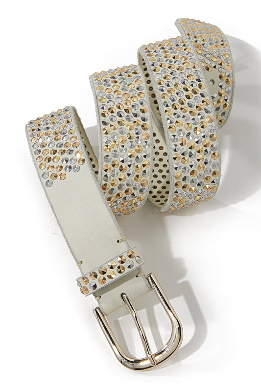 Mixed Metals Leather Belt White Multi