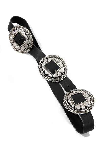 Multi Metal Ring Leather Belt Black