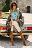 Plaid Faux Fur Fringe Poncho Multi