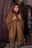 Fur Collar Fringe Poncho Cognac