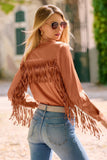 Fringe V Neck Charmeuse Blouse Peach Nectar