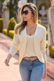 Cable Detail Cardigan and Cami Sweater Set Off White