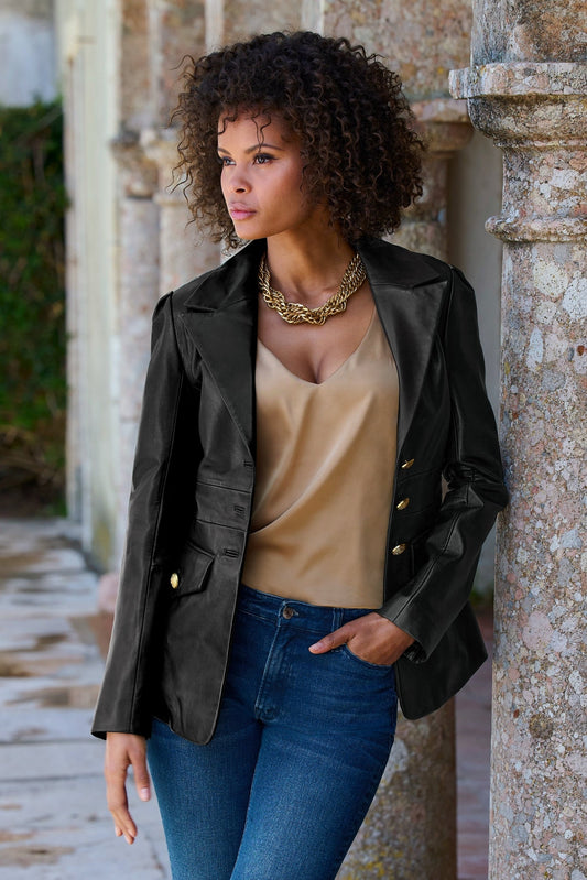 Leather Modern Single Breasted Blazer Black