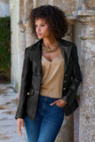 Leather Modern Single Breasted Blazer Black