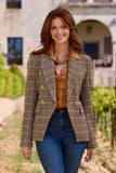 Plaid Modern Double Breasted Blazer Brown Multi