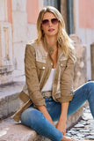 Sequin Embellished Puff Sleeve Utility Jacket Sesame