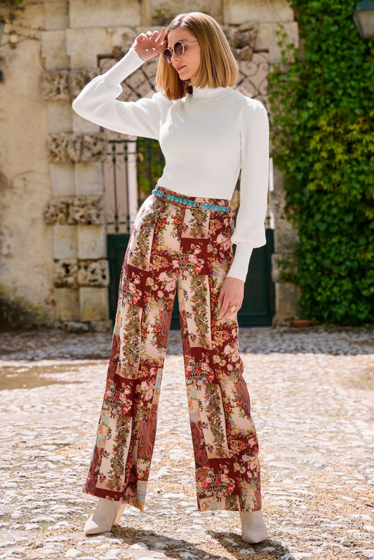 Patchwork Print High Waist Palazzo Pant Multi