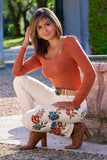 Embroidered Floral Slim Straight Jean Off White Multi