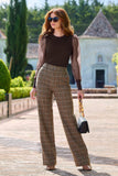 Plaid Modern High Waist Wide Leg Trouser Brown Multi