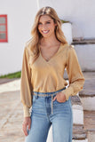 Audrey V Neck Long Sleeve Charmeuse Blouse Champagne