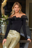Organza Ruffle Off the Shoulder Top Black
