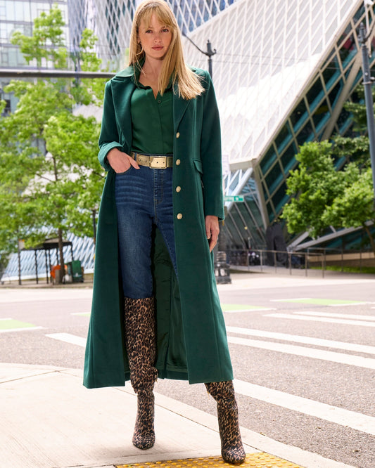 Full Length Classic Tailored Coat Deep Emerald