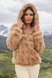 Quilted Faux Fur Hooded Jacket Camel