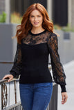 Lace Illusion Balloon-Sleeve Sweater Black